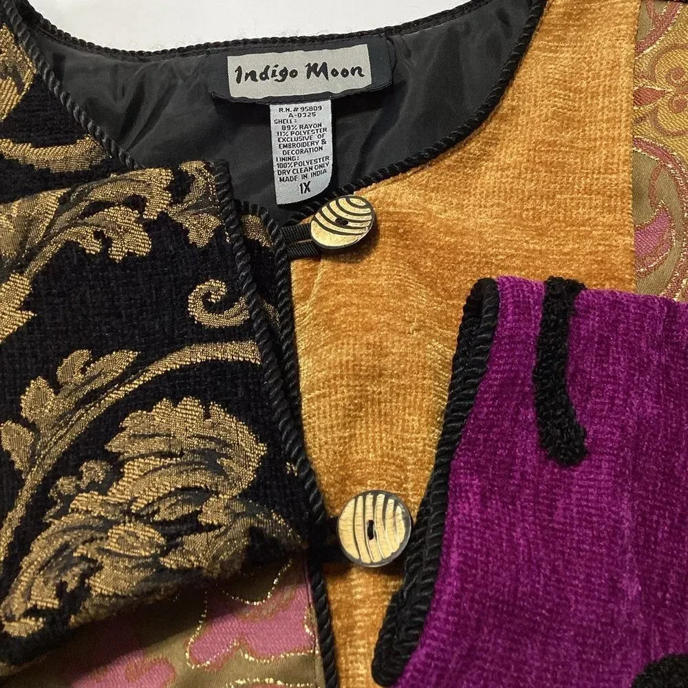 Indigo Moon Multicolor Textured Lagenlook Jacket Carpet Bag Blazer 1X